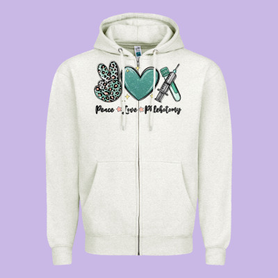 Peace Love Phlebotomy Zipper Hoodie Designed By Maliassmallbusiness