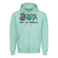 Seafoam peace love phlebotomy Zipper Hoodie - MaliasSmallBusiness