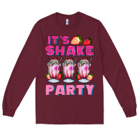 Burgundy its shake party with milkshake Long Sleeve Tee - AdoDesignShop