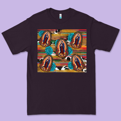 Serape Gemstone Glitter Cowhide Lady Of Guadalupe Premium Tee Designed By Ranaportraitstore