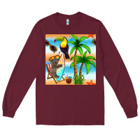 Burgundy tropical animals seamless pattern Long Sleeve Tee - BundleAndBundleShop