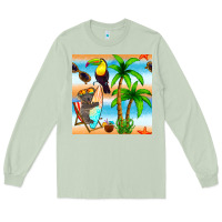 Matcha tropical animals seamless pattern Long Sleeve Tee - BundleAndBundleShop
