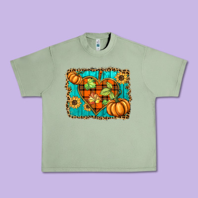 Fall Pumpkins And Sunflowers Heart Urban Heavy Tee Designed By Barkaloodesign