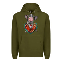 Army Green baby pig with leopard heart Premium Hoodie - BarkalooDesign