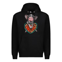 Black baby pig with leopard heart Premium Hoodie - BarkalooDesign