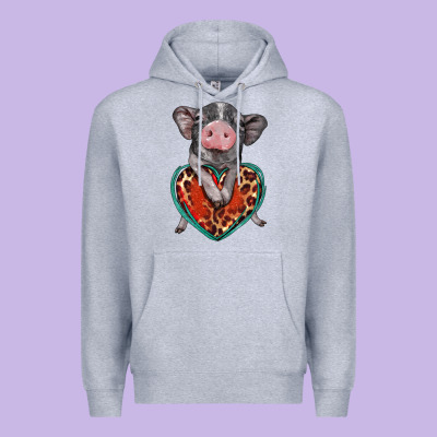 Baby Pig With Leopard Heart Premium Hoodie Designed By Barkaloodesign