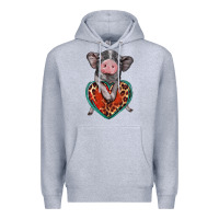 Heather Grey baby pig with leopard heart Premium Hoodie - BarkalooDesign