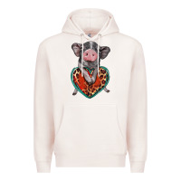 Pale Pink baby pig with leopard heart Premium Hoodie - BarkalooDesign