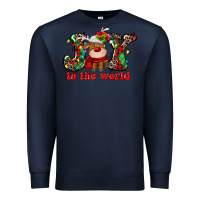 Navy joy to the world christmas deer Premium Sweatshirt - MaliasSmallBusiness