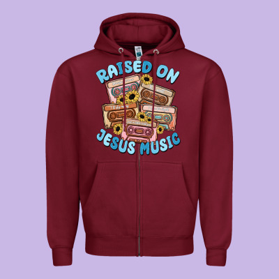Raised On Jesus Music Zipper Hoodie Designed By Maliassmallbusiness