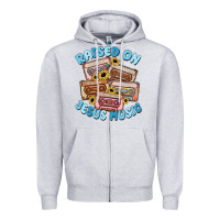 Heather Grey raised on jesus music Zipper Hoodie - MaliasSmallBusiness