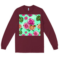 Burgundy floral background Long Sleeve Tee - BundleAndBundleShop