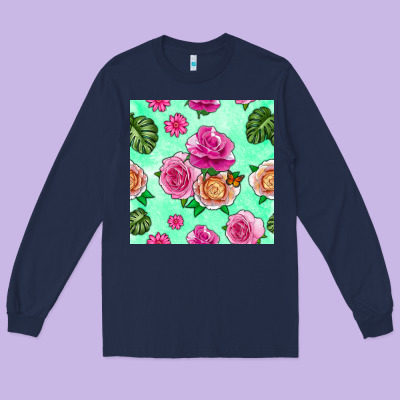 Floral Background Long Sleeve Tee Designed By Bundleandbundleshop