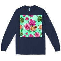 Navy floral background Long Sleeve Tee - BundleAndBundleShop