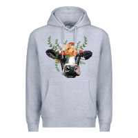 Heather Grey holstein cow head Premium Hoodie - BarkalooDesign