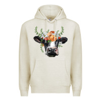Oatmeal Heather holstein cow head Premium Hoodie - BarkalooDesign