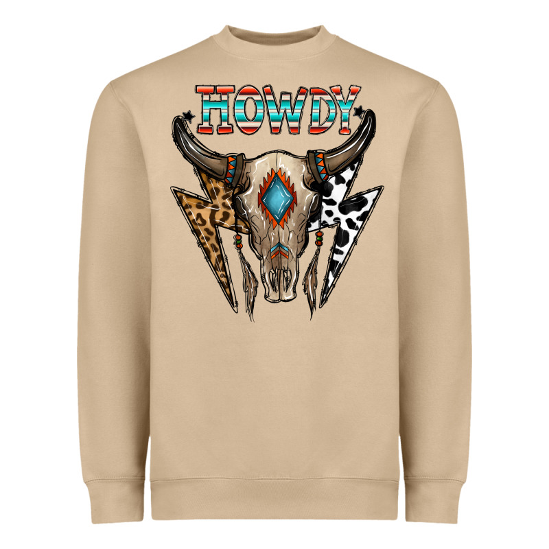 Howdy Boho Skull Heavyweight Sweatshirt by CowhideDigitalArt | Teevron
