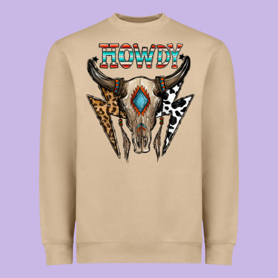Howdy Boho Skull Heavyweight Sweatshirt Designed By Cowhidedigitalart