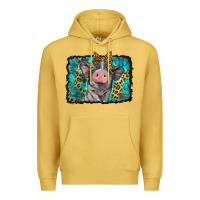 Antique Gold baby pig with leopard background Premium Hoodie - BarkalooDesign