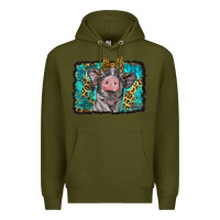 Army Green baby pig with leopard background Premium Hoodie - BarkalooDesign