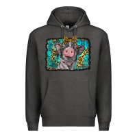 Charcoal Heather baby pig with leopard background Premium Hoodie - BarkalooDesign