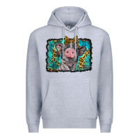 Heather Grey baby pig with leopard background Premium Hoodie - BarkalooDesign