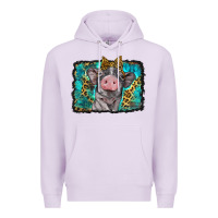 Lilac baby pig with leopard background Premium Hoodie - BarkalooDesign