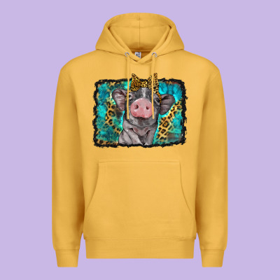 Baby Pig With Leopard Background Premium Hoodie Designed By Barkaloodesign
