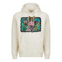 Oatmeal Heather baby pig with leopard background Premium Hoodie - BarkalooDesign