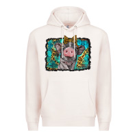 Pale Pink baby pig with leopard background Premium Hoodie - BarkalooDesign