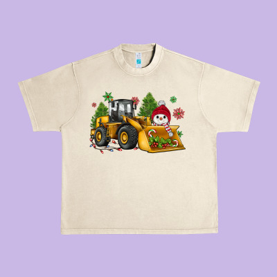 Christmas Bulldozer Snowman Urban Heavy Tee Designed By Jahusdesignshop