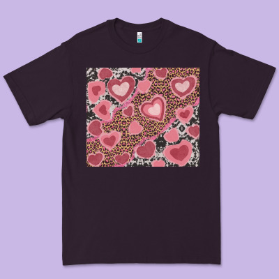 Valentines Day Hearts With Leopard And Cowhide Premium Tee Designed By Ranaportraitstore