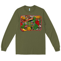 Army Green mexican cacti background Long Sleeve Tee - Artiststas