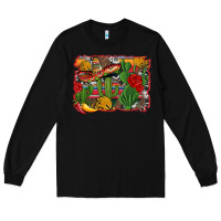 Black mexican cacti background Long Sleeve Tee - Artiststas