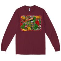 Burgundy mexican cacti background Long Sleeve Tee - Artiststas
