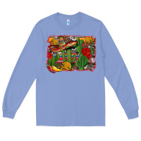 Colony Blue mexican cacti background Long Sleeve Tee - Artiststas