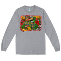 Heather Grey mexican cacti background Long Sleeve Tee - Artiststas