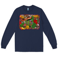 Navy mexican cacti background Long Sleeve Tee - Artiststas