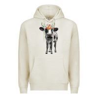 Oatmeal Heather holstein cow floral wreath Premium Hoodie - BarkalooDesign