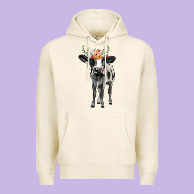 Holstein Cow Floral Wreath Premium Hoodie Designed By Barkaloodesign