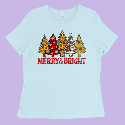 Merry And Bright Leopard Christmas Trees Ladies Tee Designed By Adodesignshop