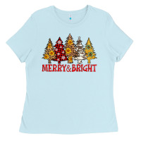 Baby Blue merry and bright leopard christmas trees Ladies Tee - AdoDesignShop
