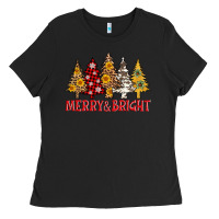 Black merry and bright leopard christmas trees Ladies Tee - AdoDesignShop