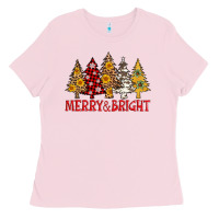 Bubblegum Pink merry and bright leopard christmas trees Ladies Tee - AdoDesignShop