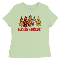 Matcha merry and bright leopard christmas trees Ladies Tee - AdoDesignShop