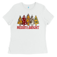 White merry and bright leopard christmas trees Ladies Tee - AdoDesignShop