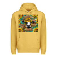 Antique Gold holstein cow with sunflowers Premium Hoodie - BarkalooDesign