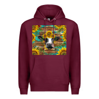 Burgundy holstein cow with sunflowers Premium Hoodie - BarkalooDesign