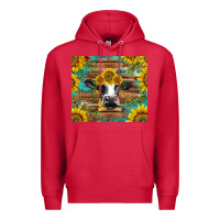 Cardinal holstein cow with sunflowers Premium Hoodie - BarkalooDesign
