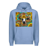 Colony Blue holstein cow with sunflowers Premium Hoodie - BarkalooDesign